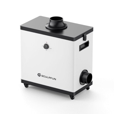 Purificateur de fumée Sculpfun SP1, caisson blanc sur roulettes avec bouche d'aspiration